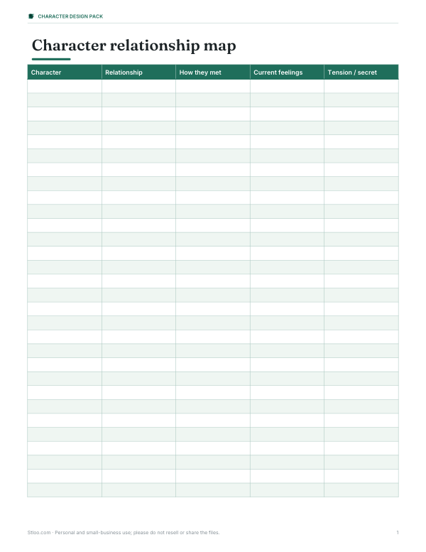 Preview of Printable Character Relationship Map